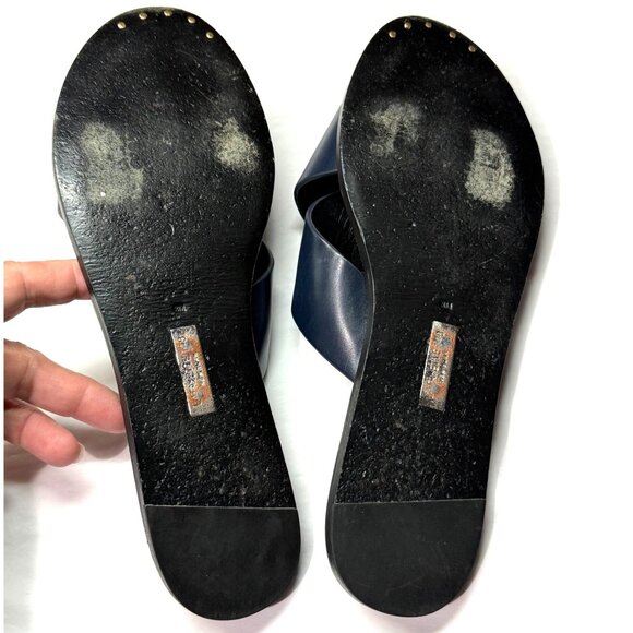 size 8/38 Lafayette 148 Vienna Womens Navy Leather Cross-Strap Slide Sandals - Picture 6 of 9